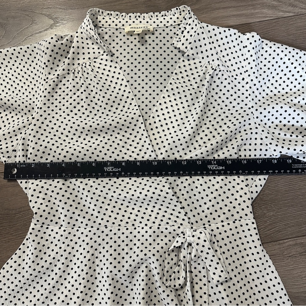 Monteau Polka Dot white and black Faux Wrap Shirt Top Blouse size Large - Picture 6 of 9
